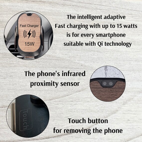 Wooden Air Vent Wireless Charger Car Phone Holder | Personalized Gift for Boyfriend - Image 10