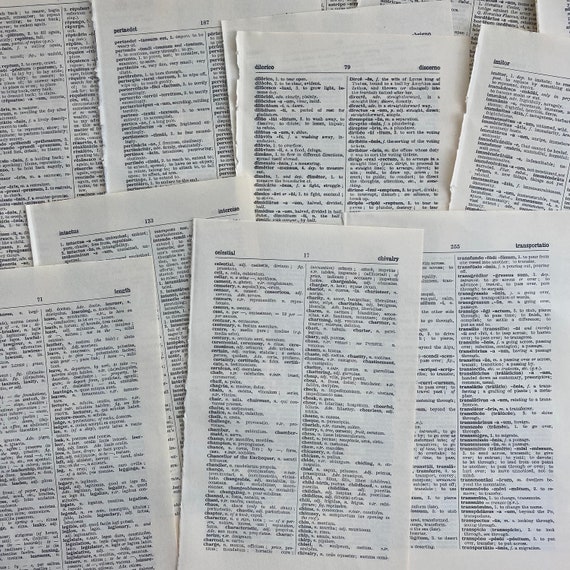 1958 Latin English dictionary pages, 20 antique Latin dictionary pages for paper crafting - Image 2