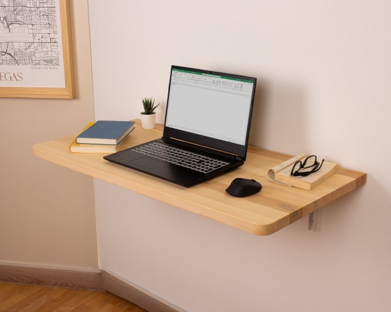 Wood Floating Desk, Wall Mounted Desk, Small Desk, Murphy Desk Table, Folding Desk, Home Office Desk, Wall Hanging Table, Unique Gift