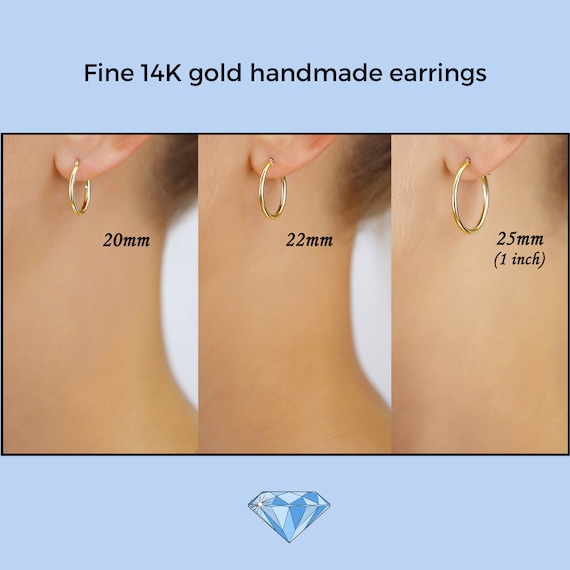 14K Gold Round Hoop Earrings, Solid Yellow Gold Shiny Hoops, Classic Jewelry Handmade with Love, By TILO Jewelry - Image 3