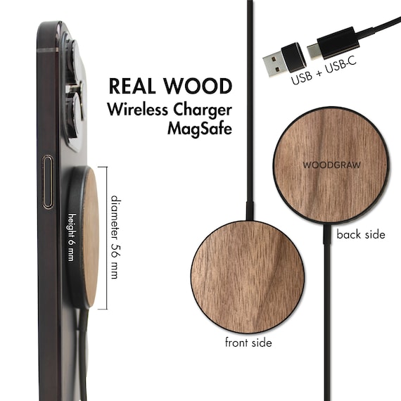 Wood MagSafe Wireless Charger, 15 Watt Fast Wireless Magnetic Charging Pad USB-C Circle Wireless Qi Charger - Image 3