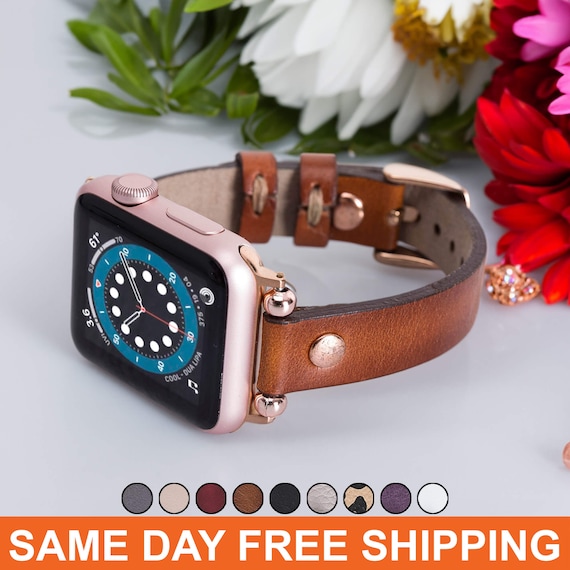 Slim Apple Watch Leather Band 41mm 38mm 42mm 45mm 49mm, Slim Leather Apple Watch for Women, Suitable for Series Ultra 2 9 8 7 6 5 4 3 2 1 - Image 3