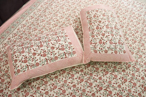 Hand Block Print Cotton Bed Sheet: Indian King Size Bedspread - Image 9