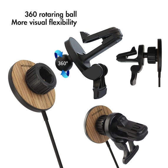 Wood MagSafe Wireless Car Charger, 15 Watt Fast Wireless Magnetic Charging Pad USB-C Circle Wireless Qi Charger - Image 4