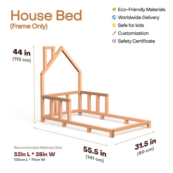Montessori Floor Toddler Bed,  Kids House Bed Frame, Handmade Bedroom furniture, Nursery decor, First Christmas Gift, Baby Crib Size Bed - Image 9