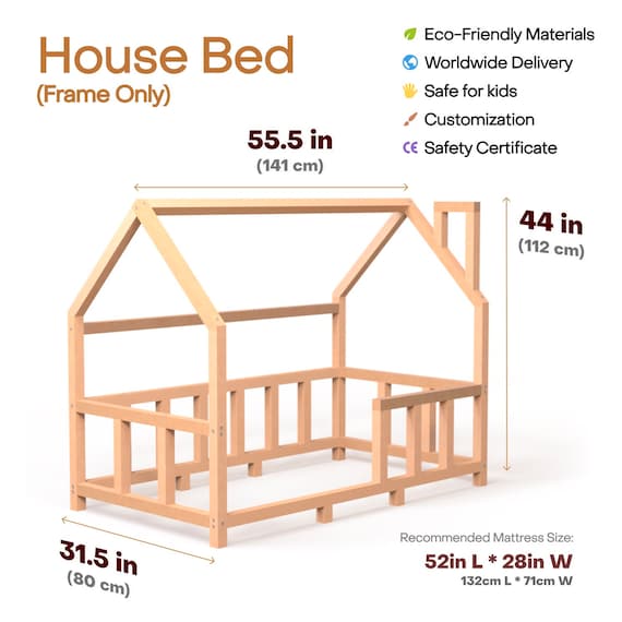 Montessori Floor Toddler Bed,  Kids House Bed Frame, Handmade Bedroom furniture, Nursery decor, First Christmas Gift, Baby Crib Size Bed - Image 10
