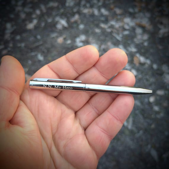 Mini metal ball point pen 10 cm - Laser etched name or initials personalisation. Golf score card pen. EDC gift. Camping kit. Back to school. - Image 4
