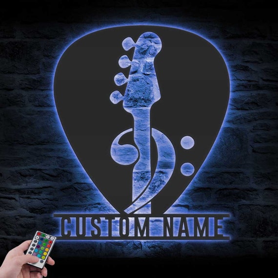 Custom Bass Guitar Pick Metal Wall Art LED Light Personalized Guitar Player Name Sign Home Decor Music Room Decoration Guitarist Birthday - Image 3