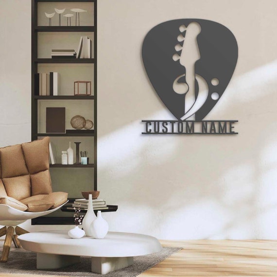 Custom Bass Guitar Pick Metal Wall Art LED Light Personalized Guitar Player Name Sign Home Decor Music Room Decoration Guitarist Birthday - Image 2