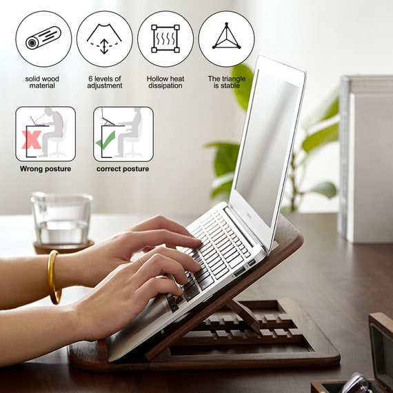 Birthday Gift  Custom Wood Laptop Holder - Macbook Stand, Riser, Desk Setup, Unique & Folding Design for Home Office and New Job Gift - Image 9