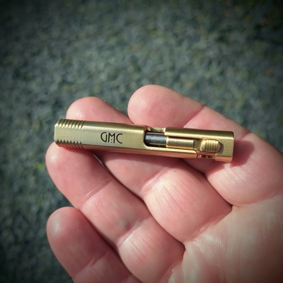 Brass retro mini bolt action pen - Personalised name laser engraving. Writing tool, Golf score card pen. EDC, pocket carry, camping kit.