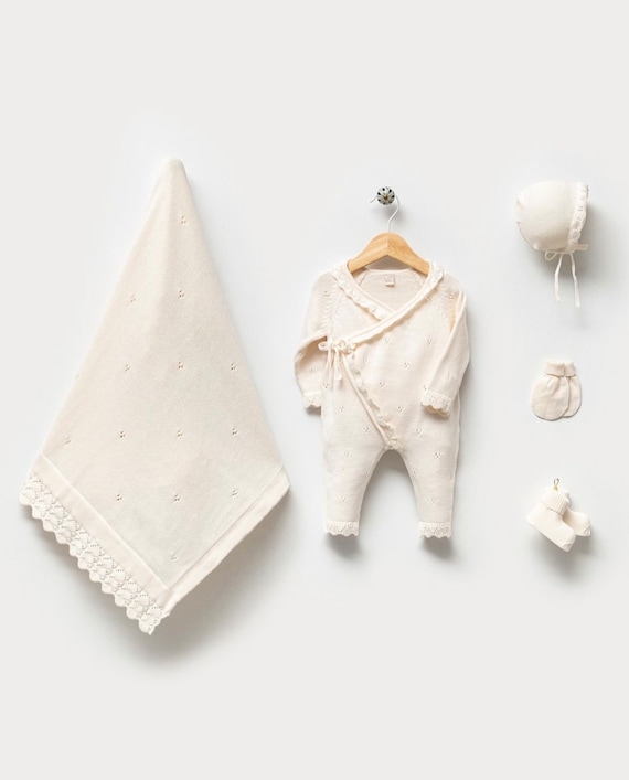 Baby Girl Coming Home Outfit Newborn Girl Coming Home Outfit Organic Baby Clothes Baby Hospital Outfit Knit Baby Clothes - Image 2