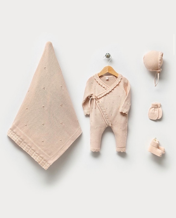 Baby Girl Coming Home Outfit Newborn Girl Coming Home Outfit Organic Baby Clothes Baby Hospital Outfit Knit Baby Clothes - Image 3