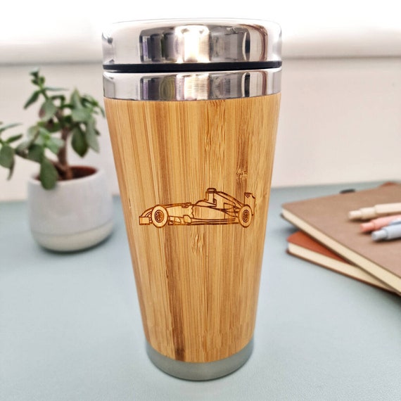 F1 Formula One Personalised Wooden Travel Mug, grand prix, car racing flask, gift for motorsport lover, present for racer, Christmas - Image 3