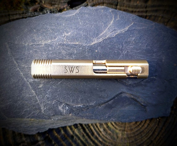 Brass retro mini bolt action pen - Personalised name laser engraving. Writing tool, Golf score card pen. EDC, pocket carry, camping kit. - Image 5