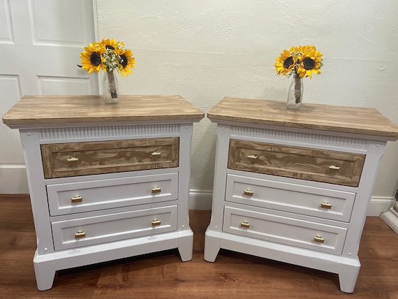 SOLD! Do NOT PURCHASE! Modern Two-Toned Nightstands, Gold and White Nightstand
