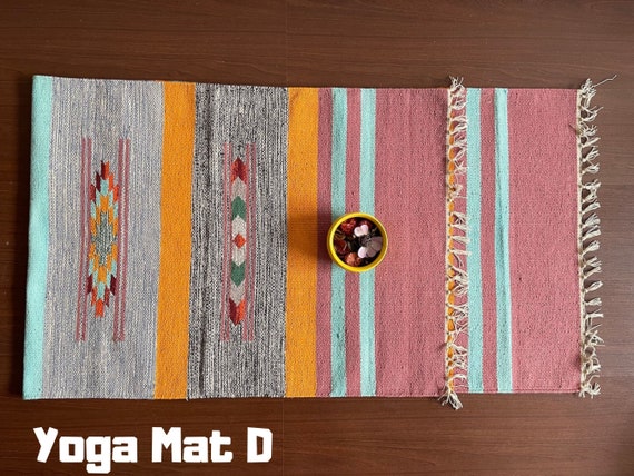 Yoga Mat And Meditation Rug Handwoven From Natural Cotton With Unique Indian Designs For Birthday Gift And  Yoga Present Travelmat - Image 4