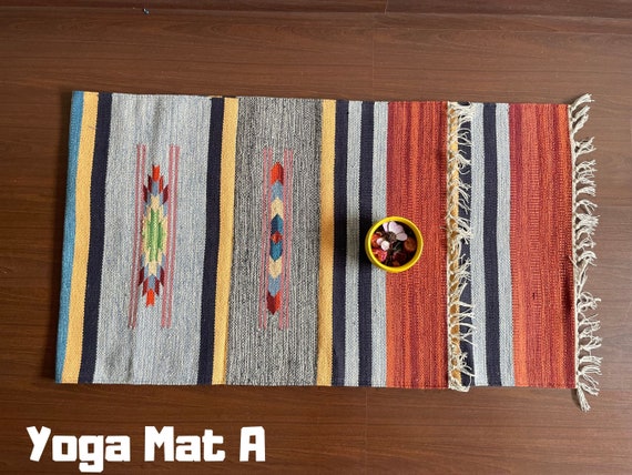 Yoga Mat And Meditation Rug Handwoven From Natural Cotton With Unique Indian Designs For Birthday Gift And  Yoga Present Travelmat - Image 5