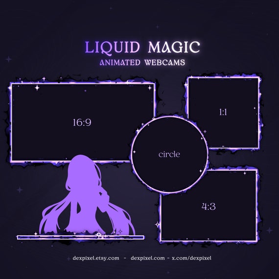 Black Purple Cute Animated Liquid Magic Stream Webcam | Pastel Twitch Stream Overlay | Livestream Facecam | Webcam Frame Streamers | Vtubers