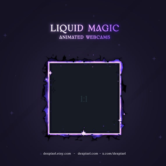 Black Purple Cute Animated Liquid Magic Stream Webcam | Pastel Twitch Stream Overlay | Livestream Facecam | Webcam Frame Streamers | Vtubers - Image 3
