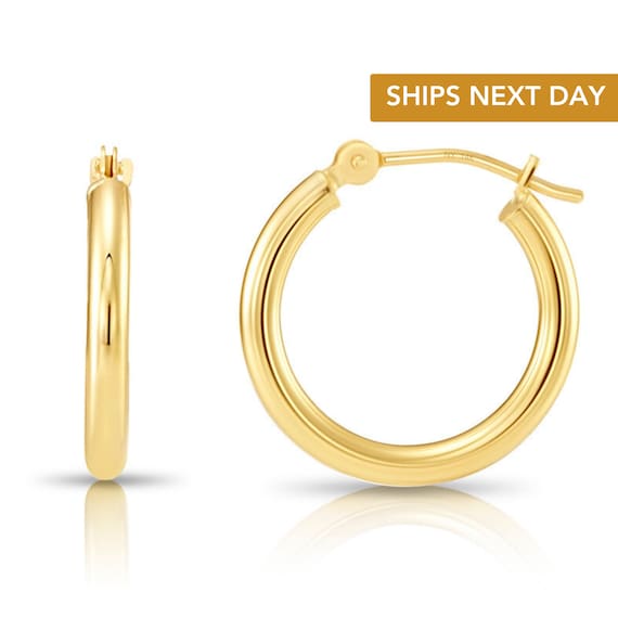 14K Gold Round Hoop Earrings, Solid Yellow Gold Shiny Hoops, Classic Jewelry Handmade with Love, By TILO Jewelry