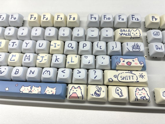 145keys Cute Cat Keycap Set, Blue Keycaps, MOC Profile Keycaps, PBT Keycaps, cherry mx keycap, mechanical keyboard keycap, animal Keycaps - Image 9