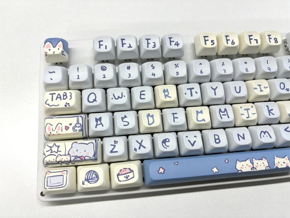 145keys Cute Cat Keycap Set, Blue Keycaps, MOC Profile Keycaps, PBT Keycaps, cherry mx keycap, mechanical keyboard keycap, animal Keycaps - Image 3