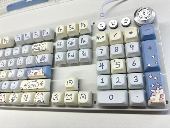145keys Cute Cat Keycap Set, Blue Keycaps, MOC Profile Keycaps, PBT Keycaps, cherry mx keycap, mechanical keyboard keycap, animal Keycaps - Image 7