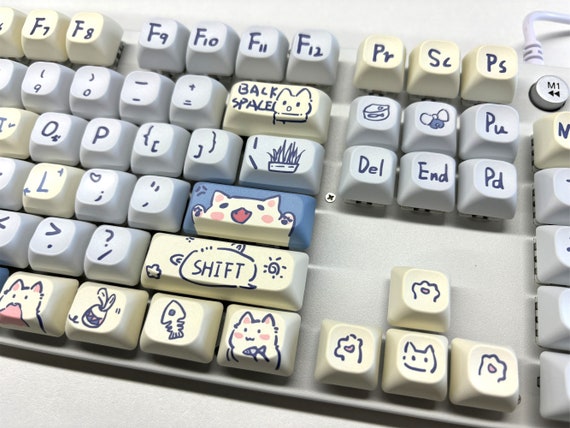 145keys Cute Cat Keycap Set, Blue Keycaps, MOC Profile Keycaps, PBT Keycaps, cherry mx keycap, mechanical keyboard keycap, animal Keycaps - Image 6