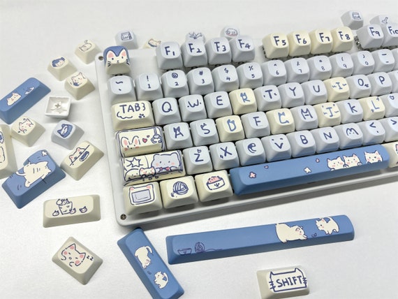 145keys Cute Cat Keycap Set, Blue Keycaps, MOC Profile Keycaps, PBT Keycaps, cherry mx keycap, mechanical keyboard keycap, animal Keycaps - Image 8
