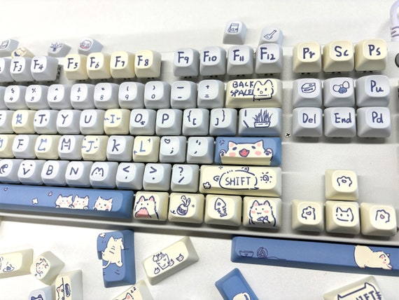 145keys Cute Cat Keycap Set, Blue Keycaps, MOC Profile Keycaps, PBT Keycaps, cherry mx keycap, mechanical keyboard keycap, animal Keycaps - Image 4