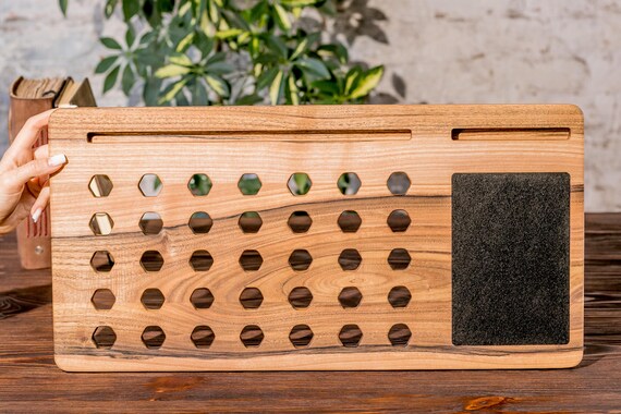 Walnut Wood Laptop Cooling Stand, Custom Engraved Macbook Air Stand, Laptop Holder Desk, Anniversary Gift for Husband - Image 5