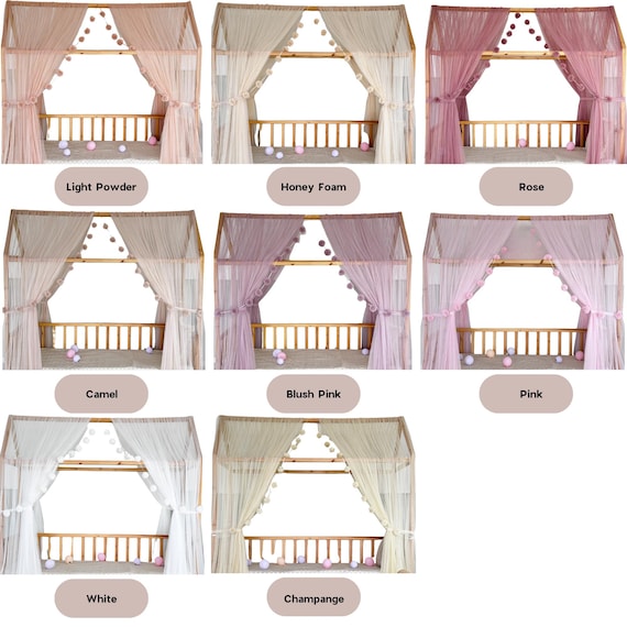 Light Powder Montessori Bed Canopy, Kids Bed Canopy, Montessori Bed Curtains, Kids Room Decor, Mosquito Net for Bed Nursery, Tulle Canopy - Image 4