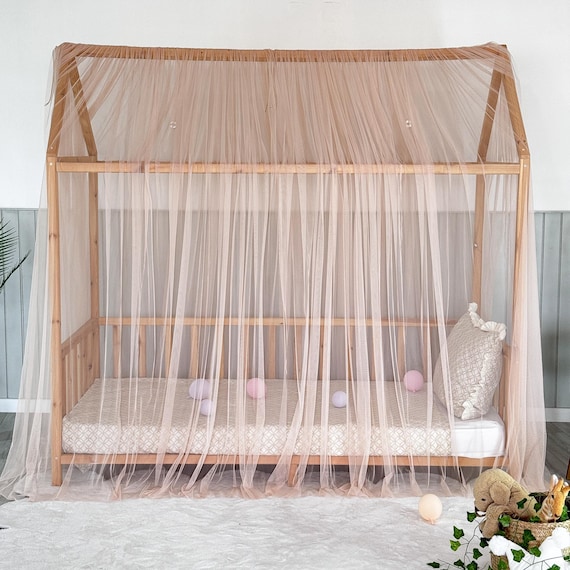 Light Powder Montessori Bed Canopy, Kids Bed Canopy, Montessori Bed Curtains, Kids Room Decor, Mosquito Net for Bed Nursery, Tulle Canopy - Image 10