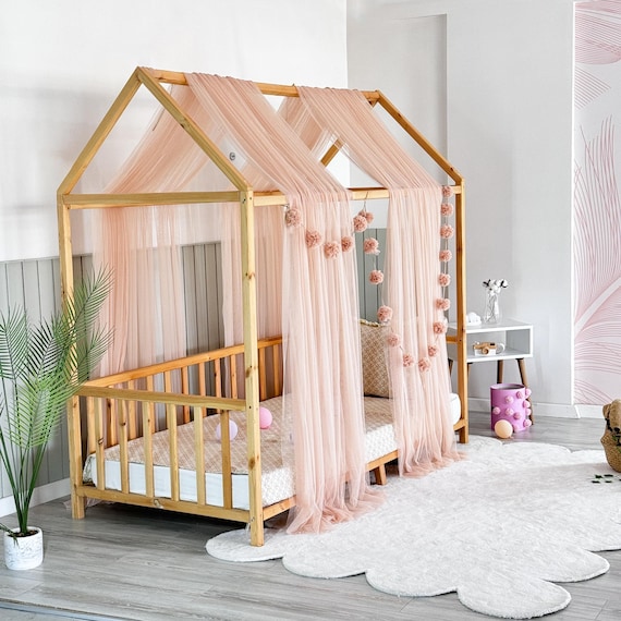 Light Powder Montessori Bed Canopy, Kids Bed Canopy, Montessori Bed Curtains, Kids Room Decor, Mosquito Net for Bed Nursery, Tulle Canopy - Image 9