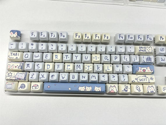 145keys Cute Cat Keycap Set, Blue Keycaps, MOC Profile Keycaps, PBT Keycaps, cherry mx keycap, mechanical keyboard keycap, animal Keycaps - Image 5