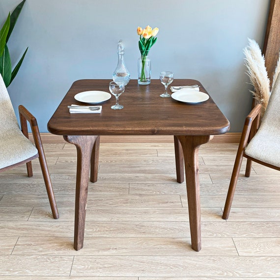 Square Dining Table , Solid Wood Mid Century Dining Table , Handmade Walnut Dining Table with Wooden Legs - Image 3