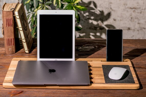 Walnut Wood Laptop Cooling Stand, Custom Engraved Macbook Air Stand, Laptop Holder Desk, Anniversary Gift for Husband