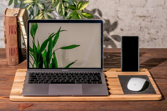 Walnut Wood Laptop Cooling Stand, Custom Engraved Macbook Air Stand, Laptop Holder Desk, Anniversary Gift for Husband - Image 2