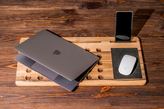 Walnut Wood Laptop Cooling Stand, Custom Engraved Macbook Air Stand, Laptop Holder Desk, Anniversary Gift for Husband - Image 3