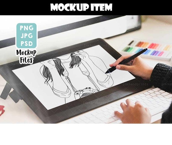 Tablet JPG + PSD Mockup,screen mock-up,Wacom Tablet styled mockup,Blogger sketching mockup, hand drawing mockup,smart object  screen mockup