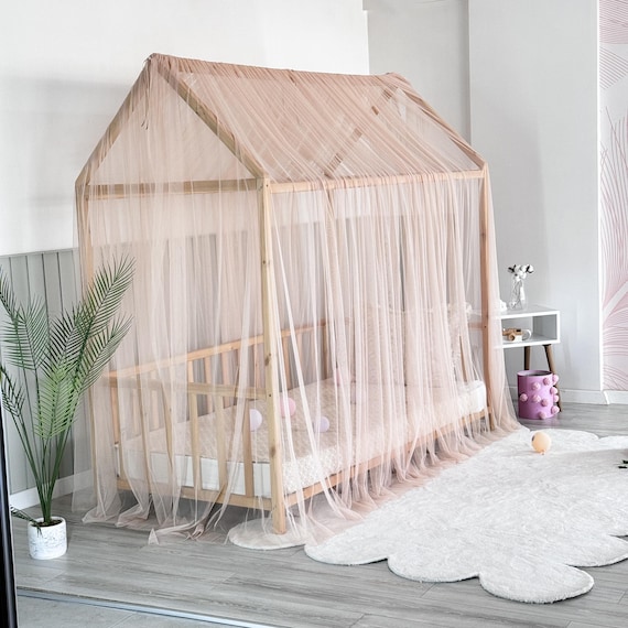 Light Powder Montessori Bed Canopy, Kids Bed Canopy, Montessori Bed Curtains, Kids Room Decor, Mosquito Net for Bed Nursery, Tulle Canopy - Image 6