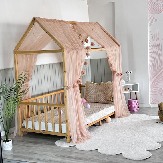 Light Powder Montessori Bed Canopy, Kids Bed Canopy, Montessori Bed Curtains, Kids Room Decor, Mosquito Net for Bed Nursery, Tulle Canopy - Image 7
