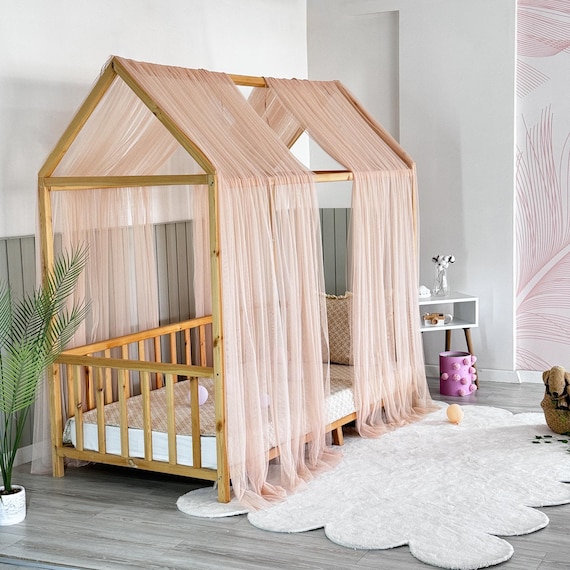 Light Powder Montessori Bed Canopy, Kids Bed Canopy, Montessori Bed Curtains, Kids Room Decor, Mosquito Net for Bed Nursery, Tulle Canopy