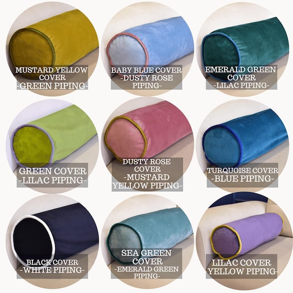Velvet bolster pillow cover with piping * Bolster body pillow cover * Decorative Pillows * Headboard cushion cover * Cylindrical pillowcase - Image 7