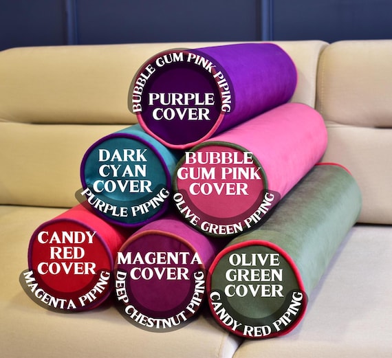 Velvet bolster pillow cover with piping * Bolster body pillow cover * Decorative Pillows * Headboard cushion cover * Cylindrical pillowcase - Image 10