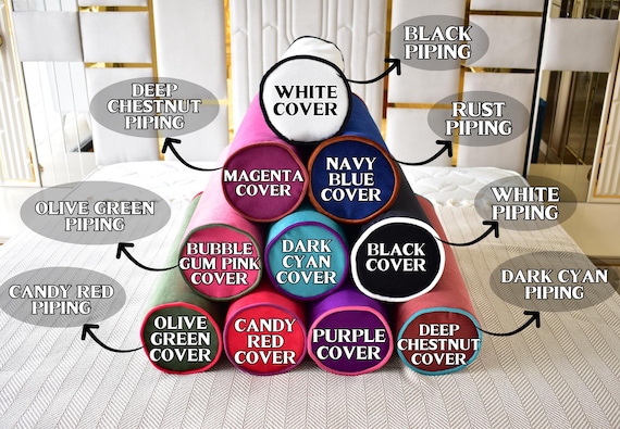 Velvet bolster pillow cover with piping * Bolster body pillow cover * Decorative Pillows * Headboard cushion cover * Cylindrical pillowcase - Image 9