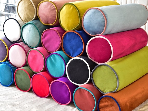 Velvet bolster pillow cover with piping * Bolster body pillow cover * Decorative Pillows * Headboard cushion cover * Cylindrical pillowcase