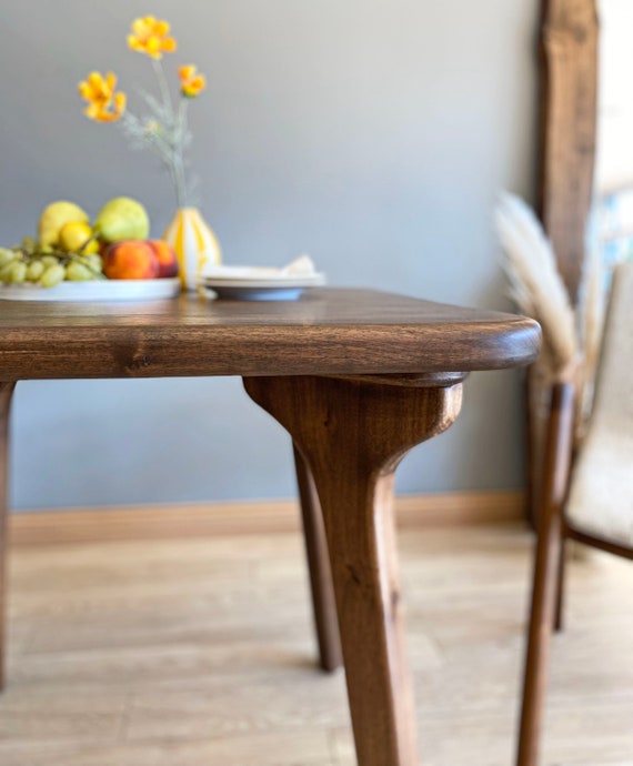 Square Dining Table , Solid Wood Mid Century Dining Table , Handmade Walnut Dining Table with Wooden Legs - Image 5