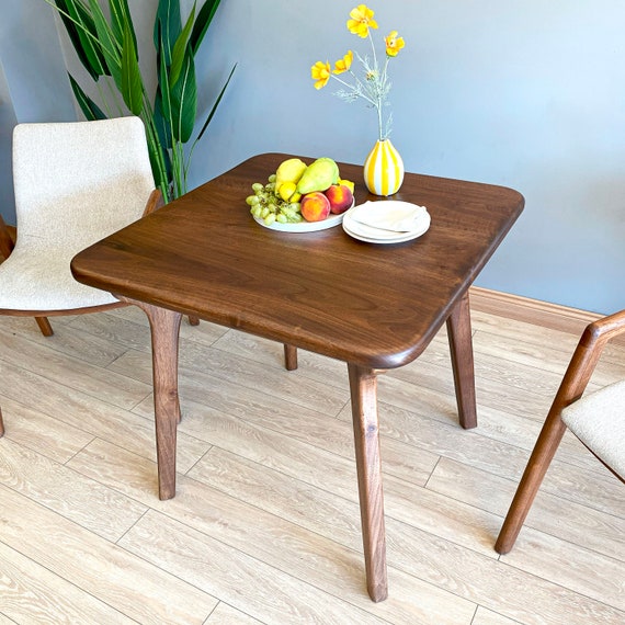 Square Dining Table , Solid Wood Mid Century Dining Table , Handmade Walnut Dining Table with Wooden Legs